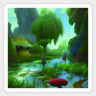 Digital Painting Scene Of a Lake Between Many Plants,  Scenery Nature Magnet